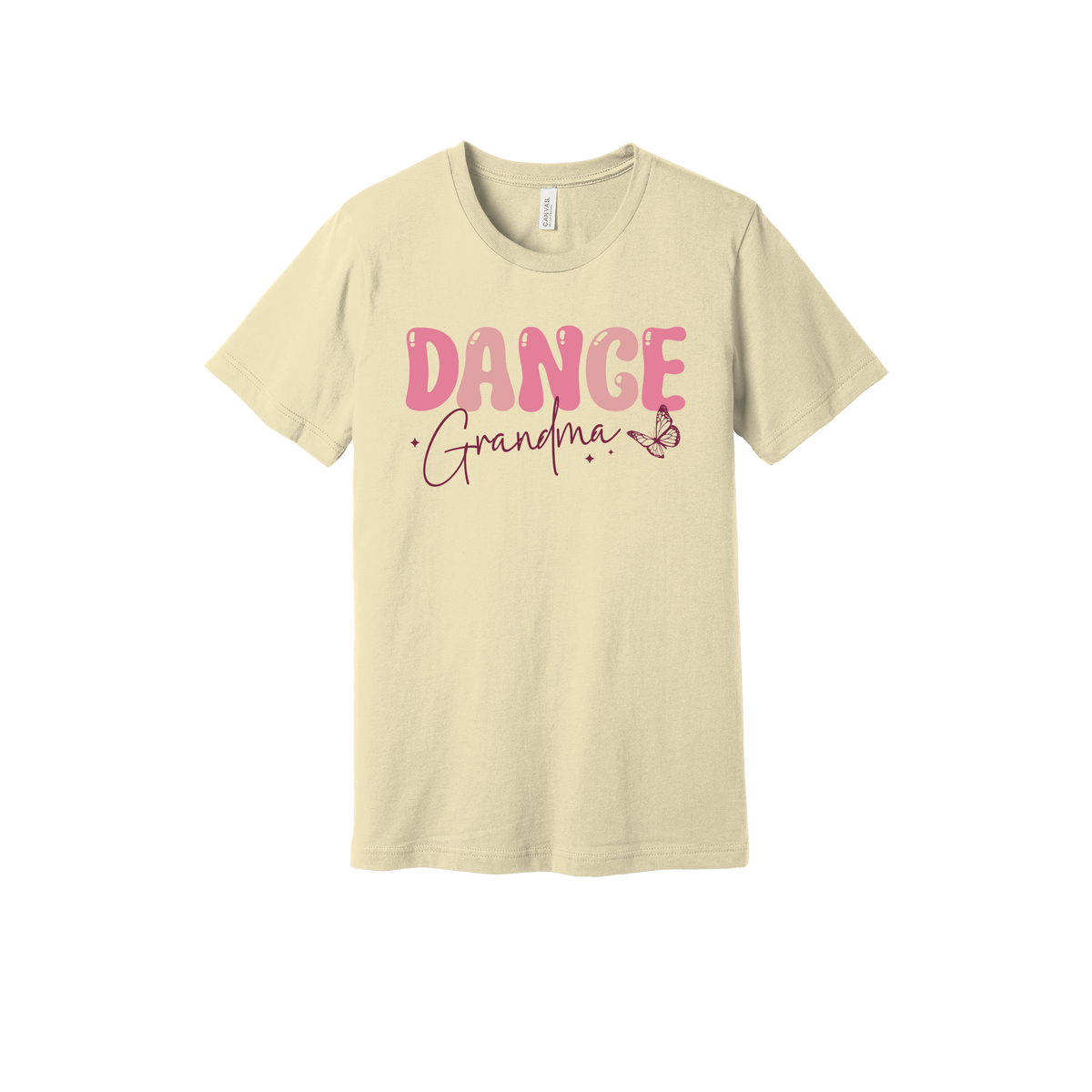 Dance Grandma Front & Back design on a Natural adult T-shirt, front view.