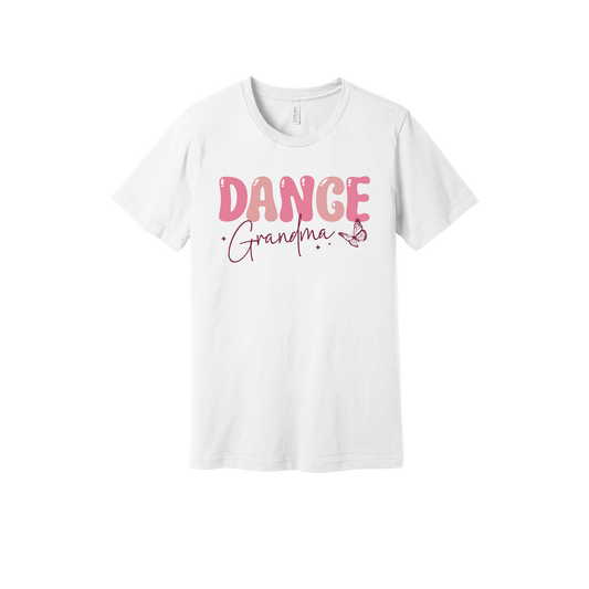 Dance Grandma Front & Back design on a White adult T-shirt, front view.
