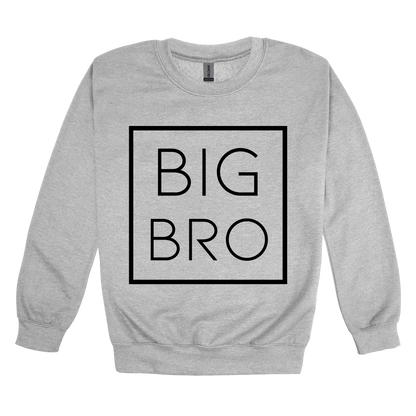 Big Bro design on a Sport Gray adult crewneck sweatshirt, front view.