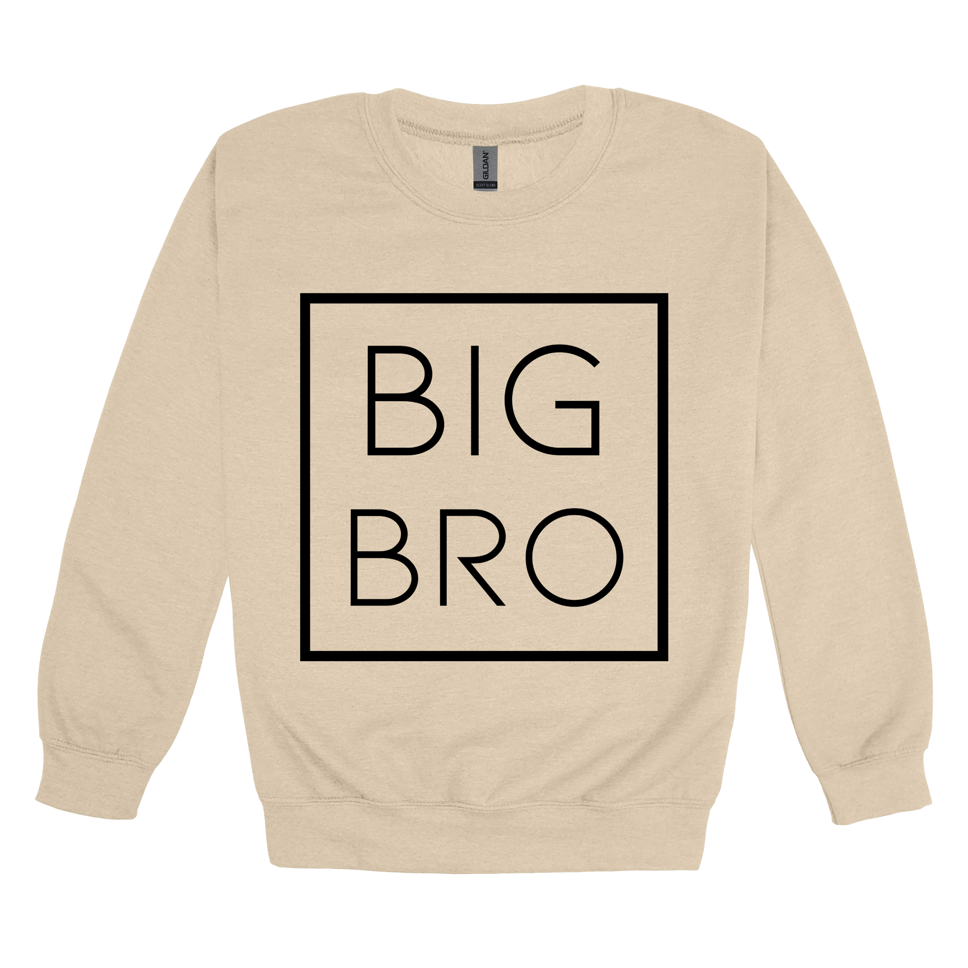 Big Bro design on a Sand adult crewneck sweatshirt, front view.