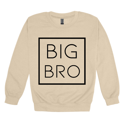 Big Bro design on a Sand adult crewneck sweatshirt, front view.