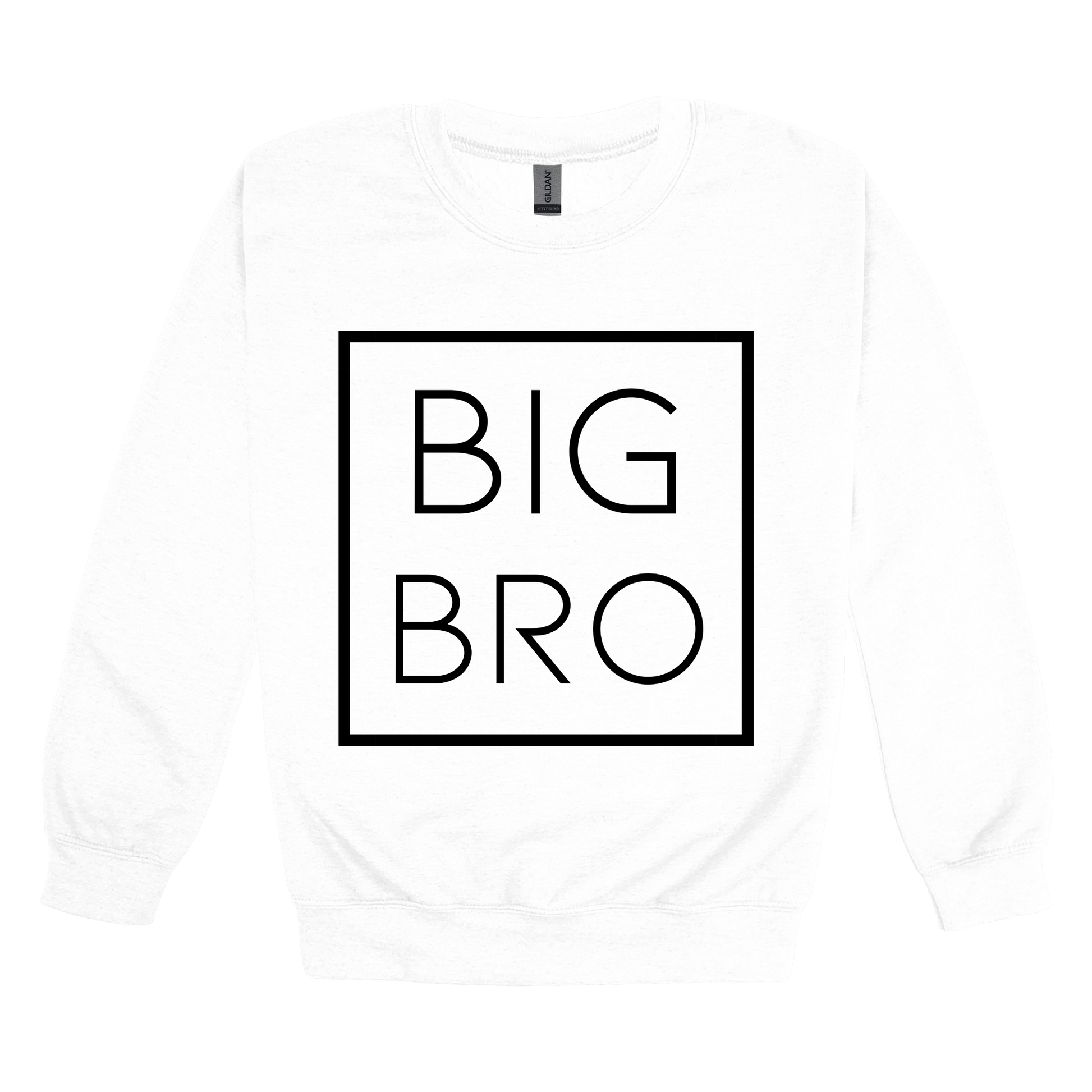 Big Bro design on a White adult crewneck sweatshirt, front view.