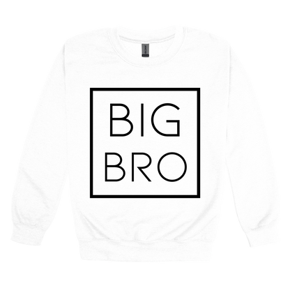 Big Bro design on a White adult crewneck sweatshirt, front view.