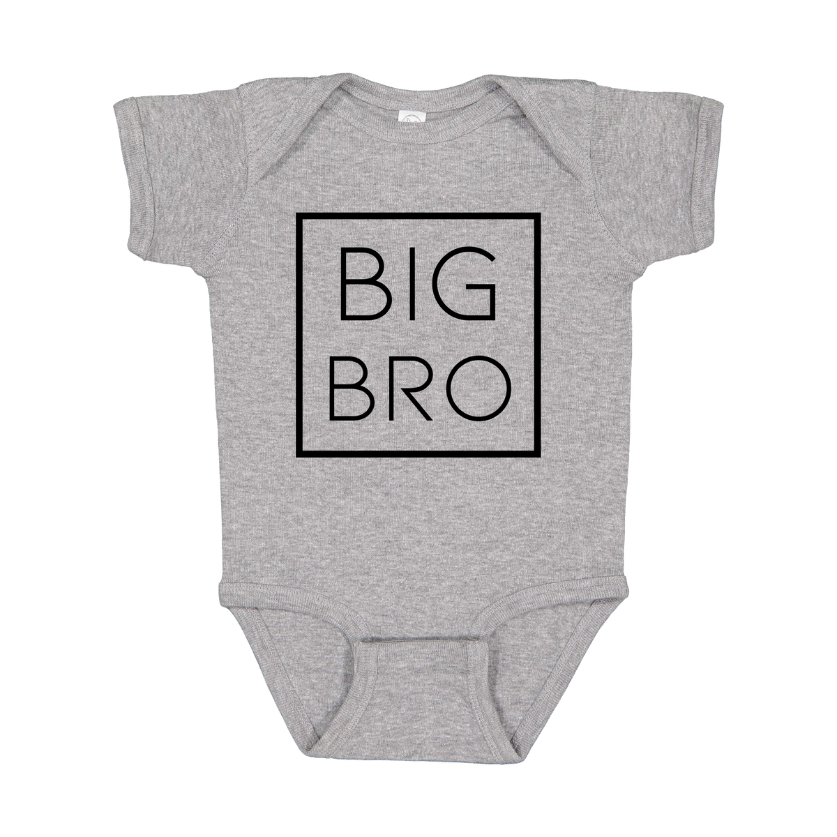 Big Bro design on a Heather Athletic Gray infant onesie, front view.