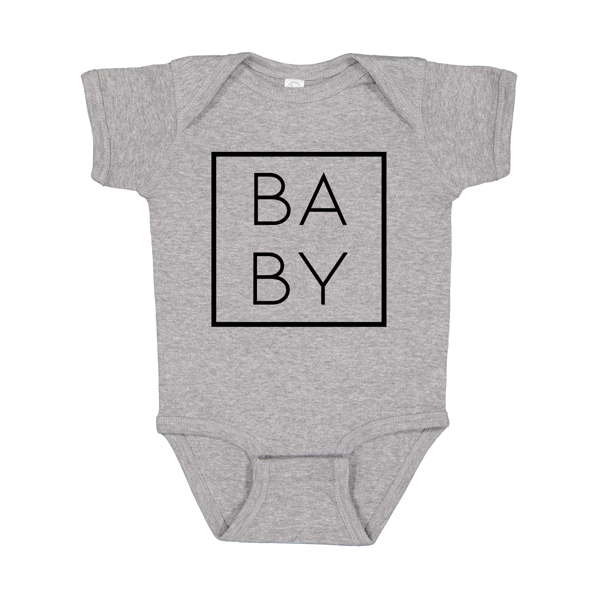 Baby Family design on a Heather Athletic Gray infant onesie, front view.