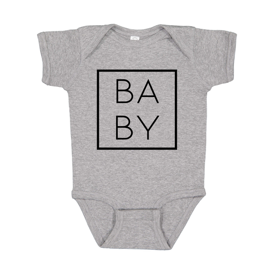 Baby Family design on a Heather Athletic Gray infant onesie, front view.
