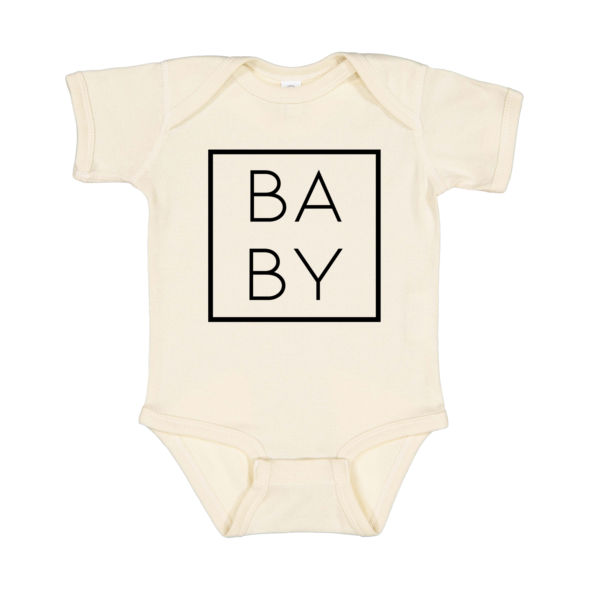 Baby Family design on a Natural infant onesie, front view.