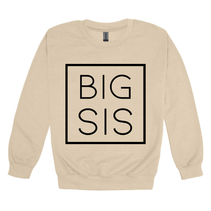 Big Sis design on a Sand adult crewneck sweatshirt, front view.