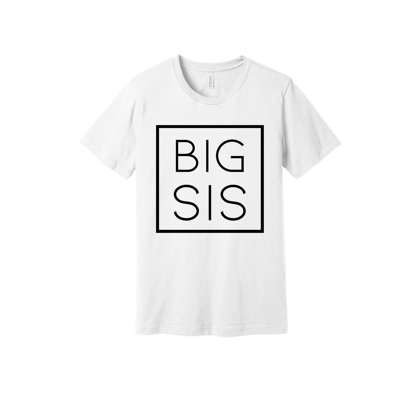 Big Sis design on a White adult T-shirt, front view.