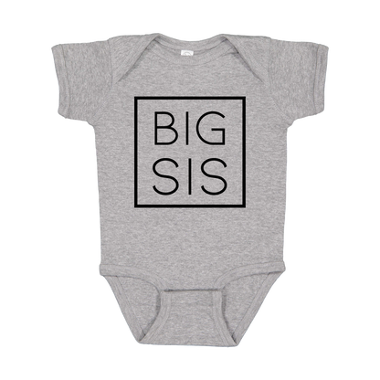 Big Sis design on a Heather Athletic Gray infant onesie, front view.