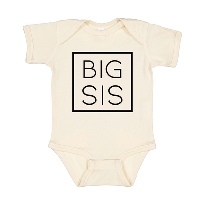 Big Sis design on a Natural infant onesie, front view.