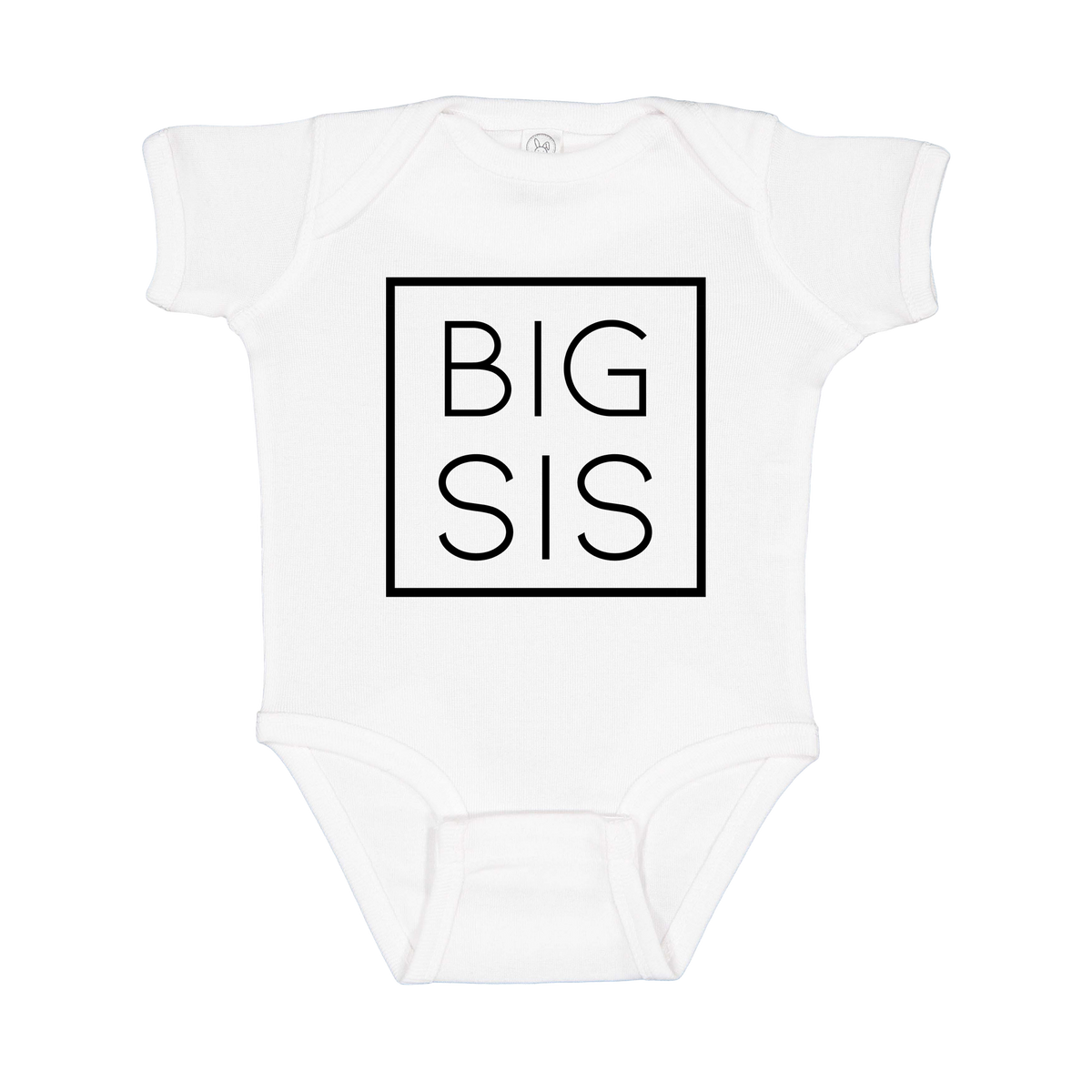 Big Sis design on a White infant onesie, front view.