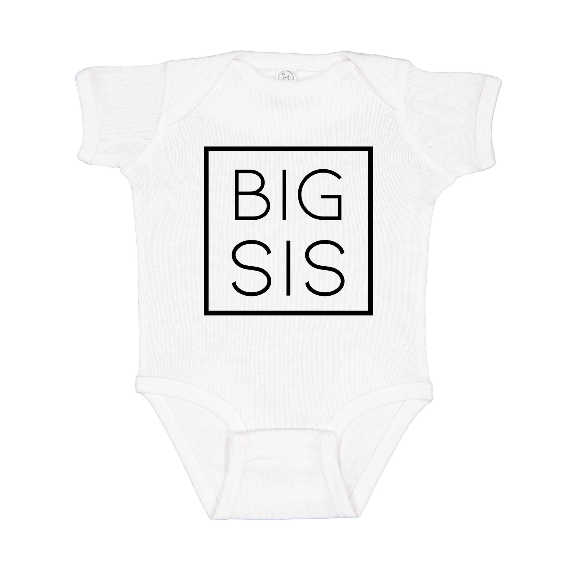 Big Sis design on a White infant onesie, front view.