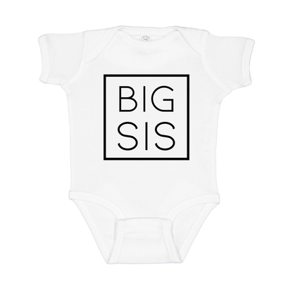 Big Sis design on a White infant onesie, front view.