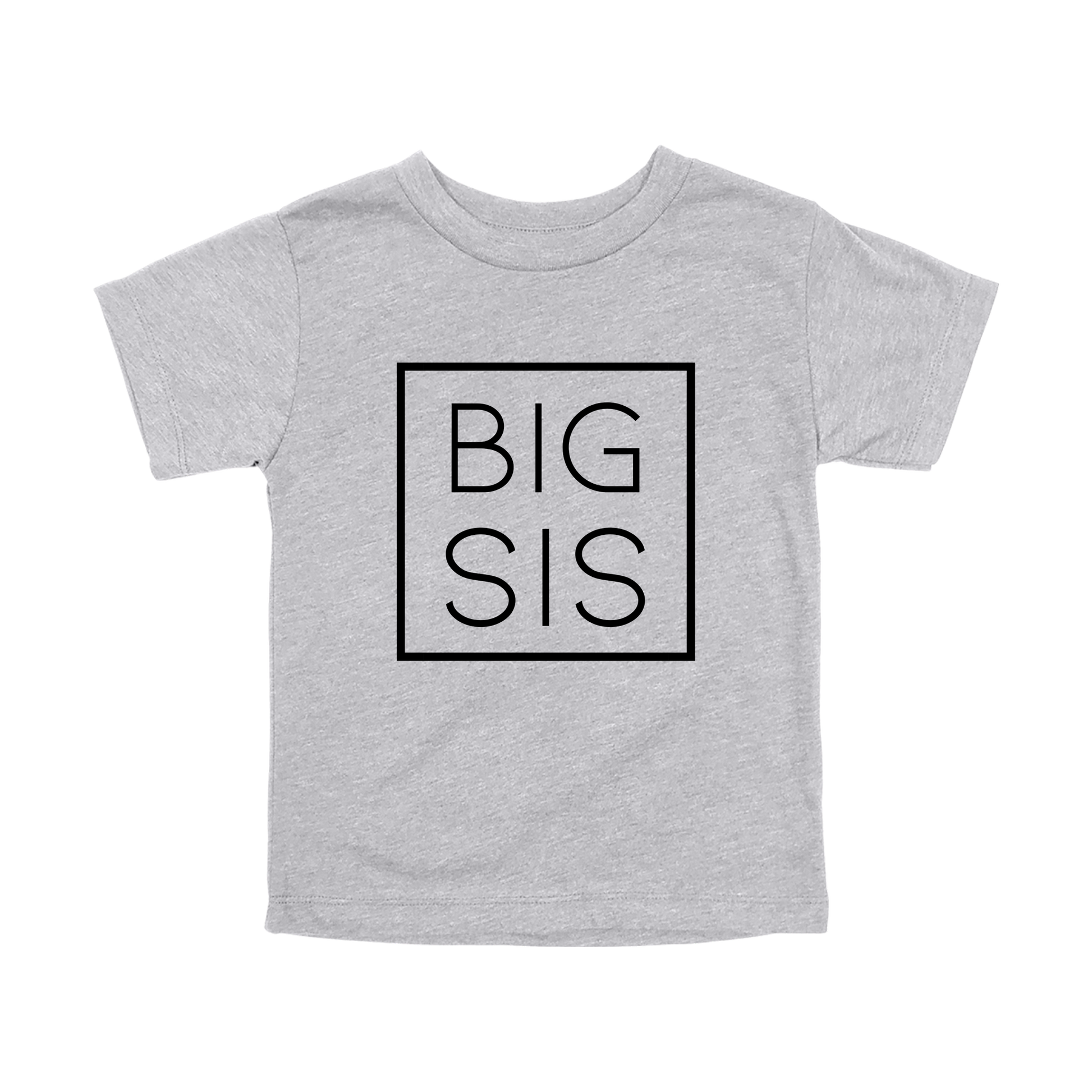 Big Sis design on a Heather Athletic Gray toddler T-shirt, front view.