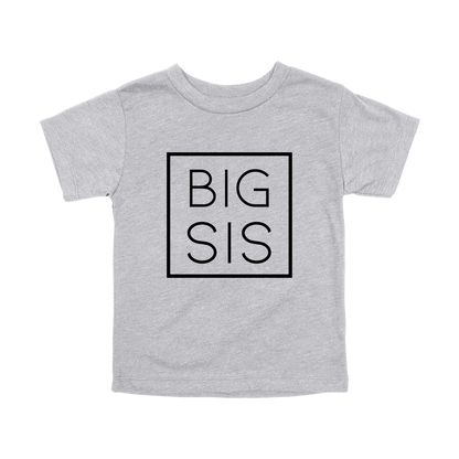 Big Sis design on a Heather Athletic Gray toddler T-shirt, front view.