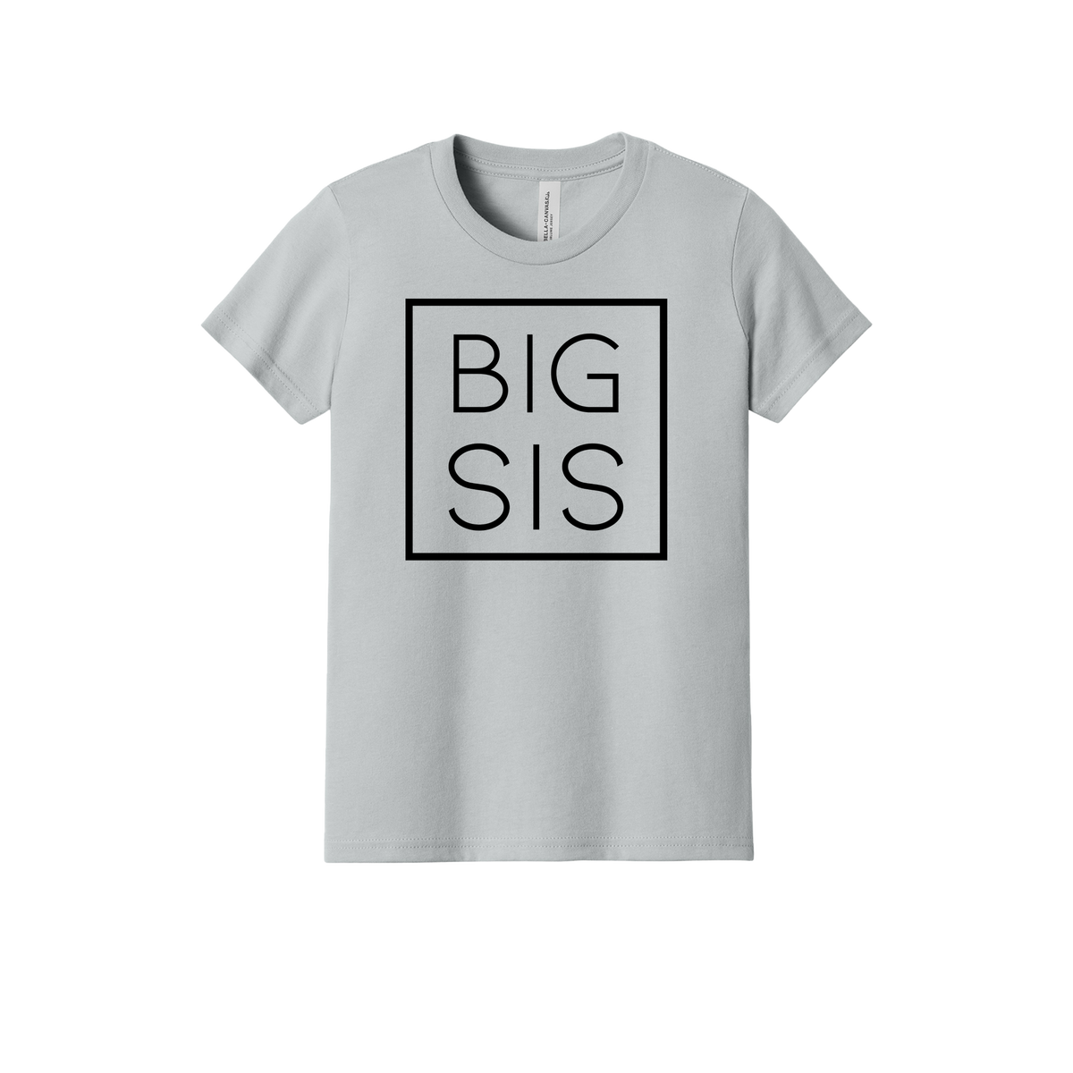 Big Sis design on a Heather Athletic Gray youth T-shirt, front view.