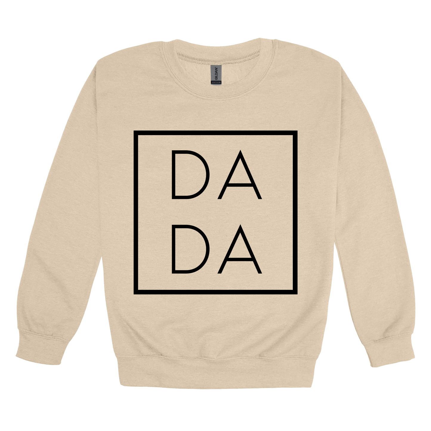 Dada design on a Sand adult crewneck sweatshirt, front view.