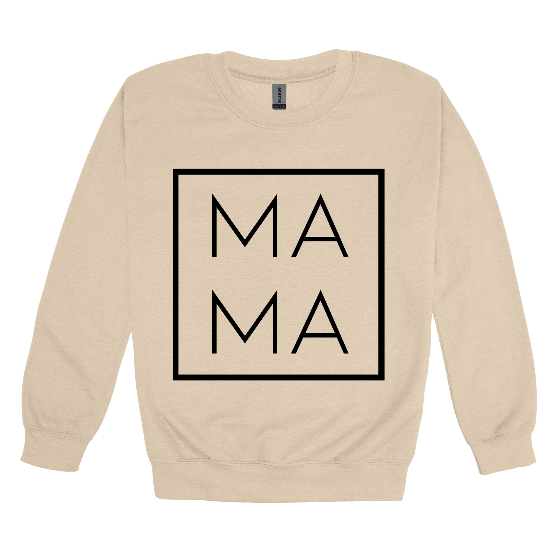 Mama design on a Sand adult crewneck sweatshirt, front view.