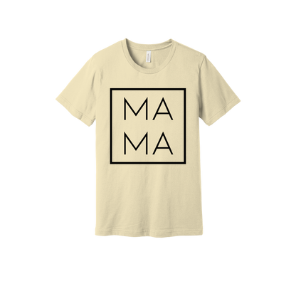 Mama design on a Natural adult T-shirt, front view.