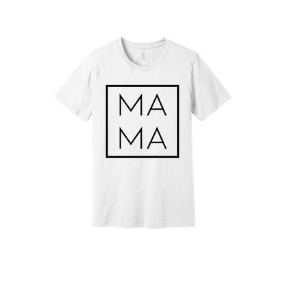 Mama design on a White adult T-shirt, front view.
