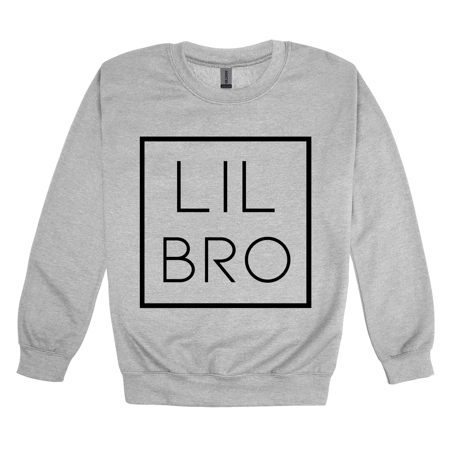 Lil Bro design on a Sport Gray adult crewneck sweatshirt, front view.