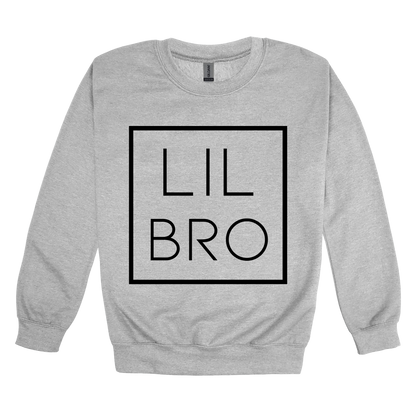 Lil Bro design on a Sport Gray adult crewneck sweatshirt, front view.