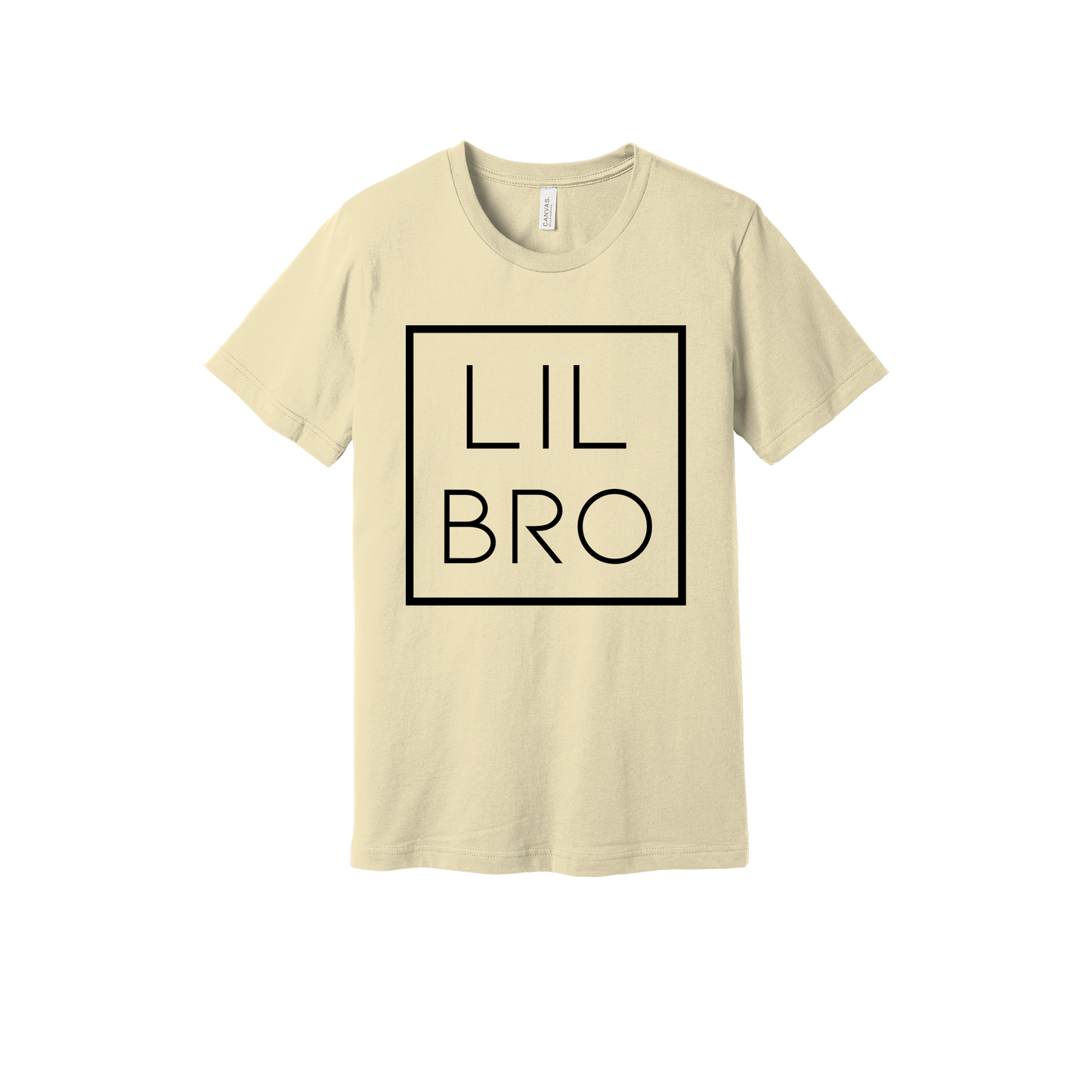 Lil Bro design on a Natural adult T-shirt, front view.