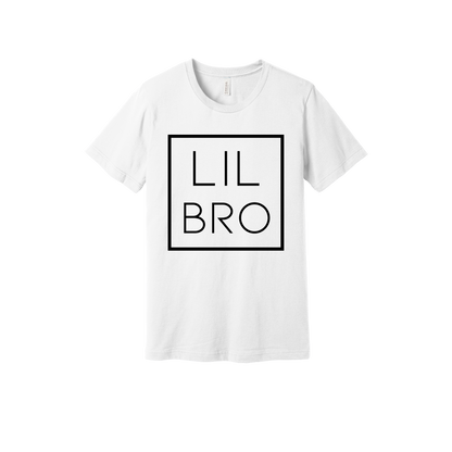 Lil Bro design on a White adult T-shirt, front view.