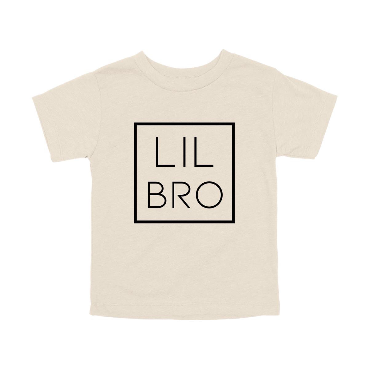 Lil Bro design on a Natural toddler T-shirt, front view.