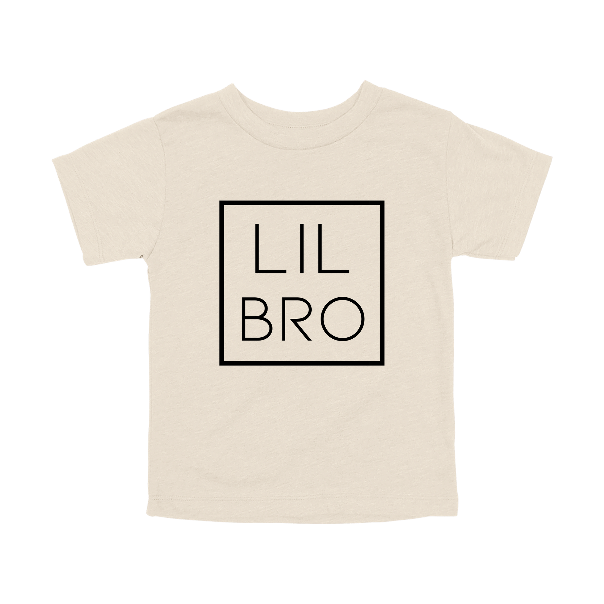 Lil Bro design on a Natural toddler T-shirt, front view.