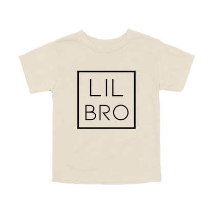 Lil Bro design on a Natural toddler T-shirt, front view.