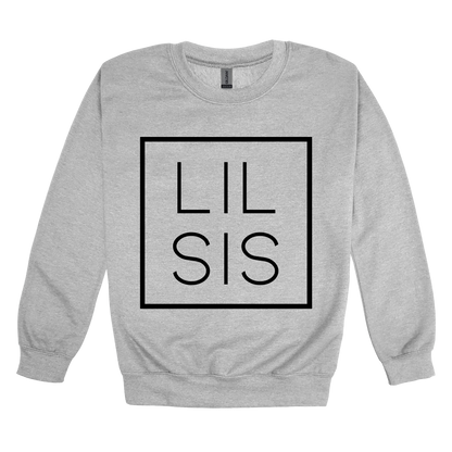 Lil Sis design on a Sport Gray adult crewneck sweatshirt, front view.