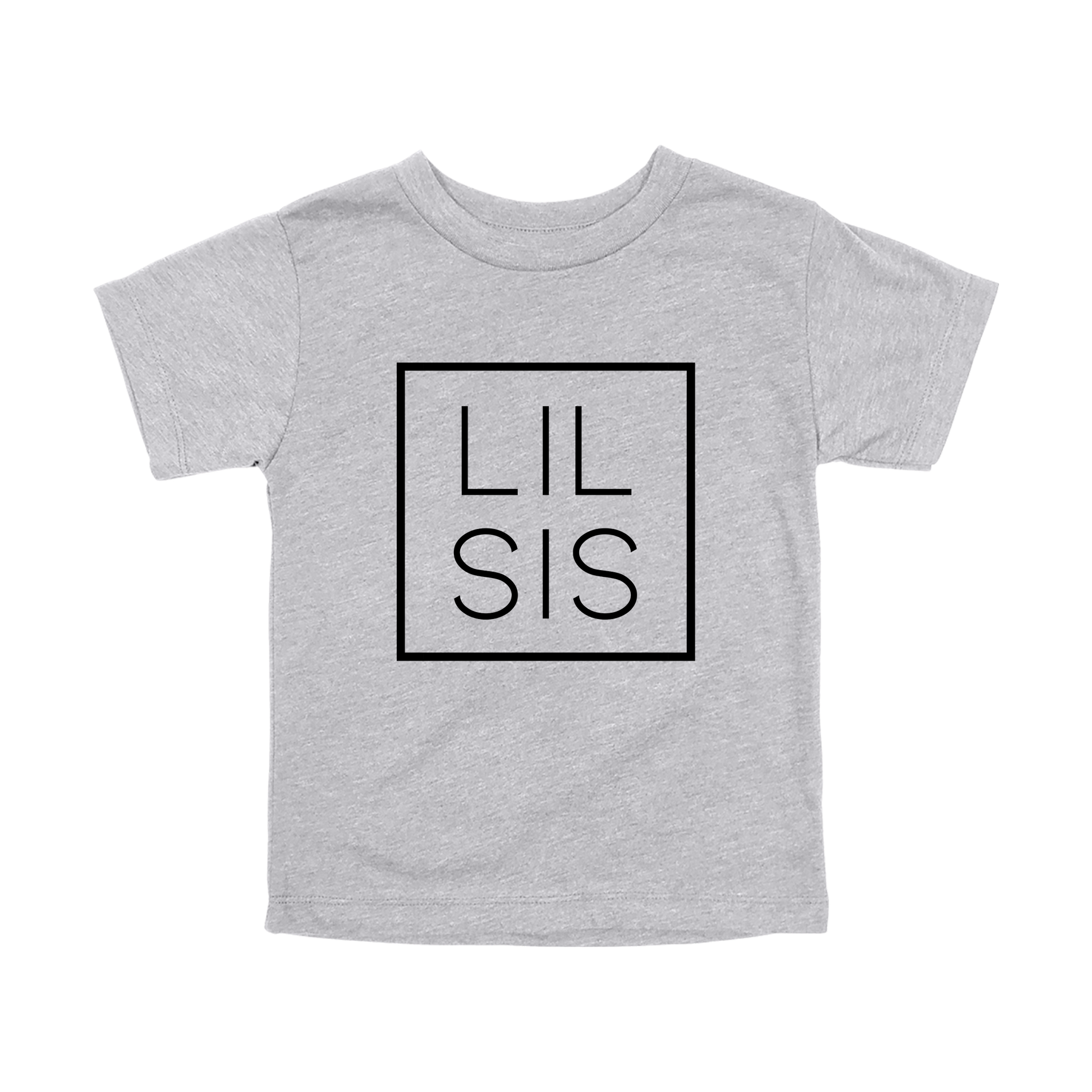 Lil Sis design on a Heather Athletic Gray toddler T-shirt, front view.