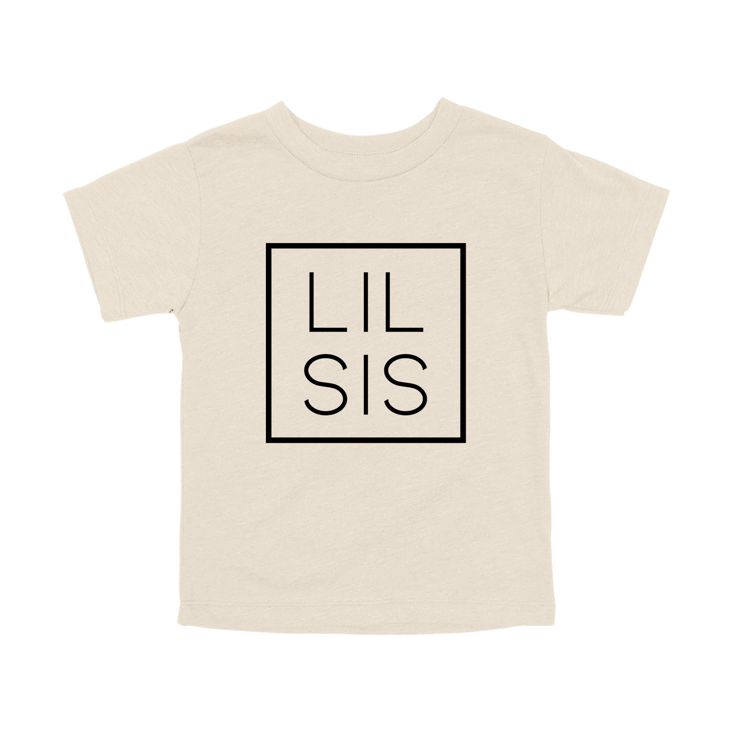 Lil Sis design on a Natural toddler T-shirt, front view.