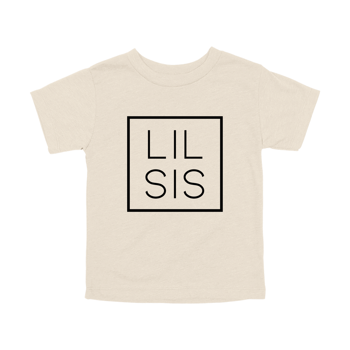 Lil Sis design on a Natural toddler T-shirt, front view.