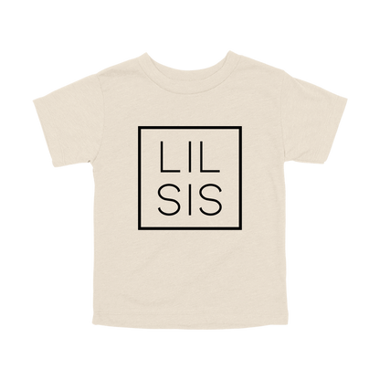 Lil Sis design on a Natural toddler T-shirt, front view.