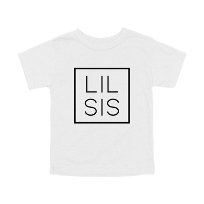 Lil Sis design on a White toddler T-shirt, front view.