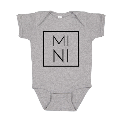 Mini design on a Heather Athletic Gray infant onesie, front view.