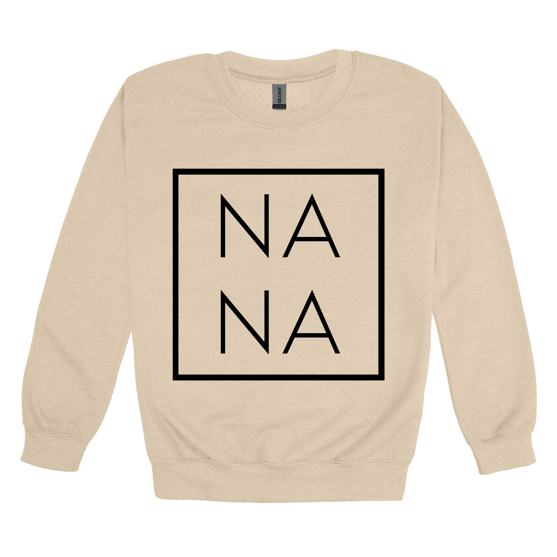 Nana design on a Sand adult crewneck sweatshirt, front view.