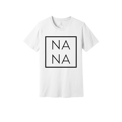 Nana design on a White adult T-shirt, front view.