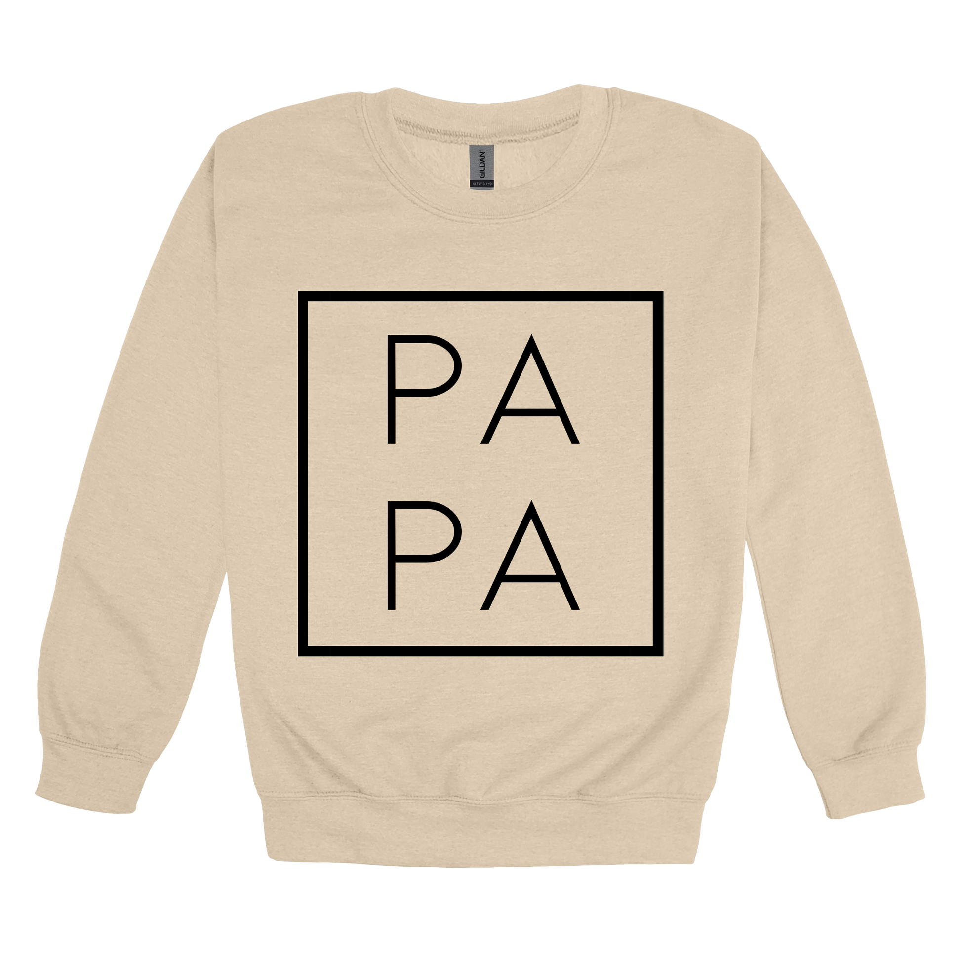Papa design on a Sand adult crewneck sweatshirt, front view.