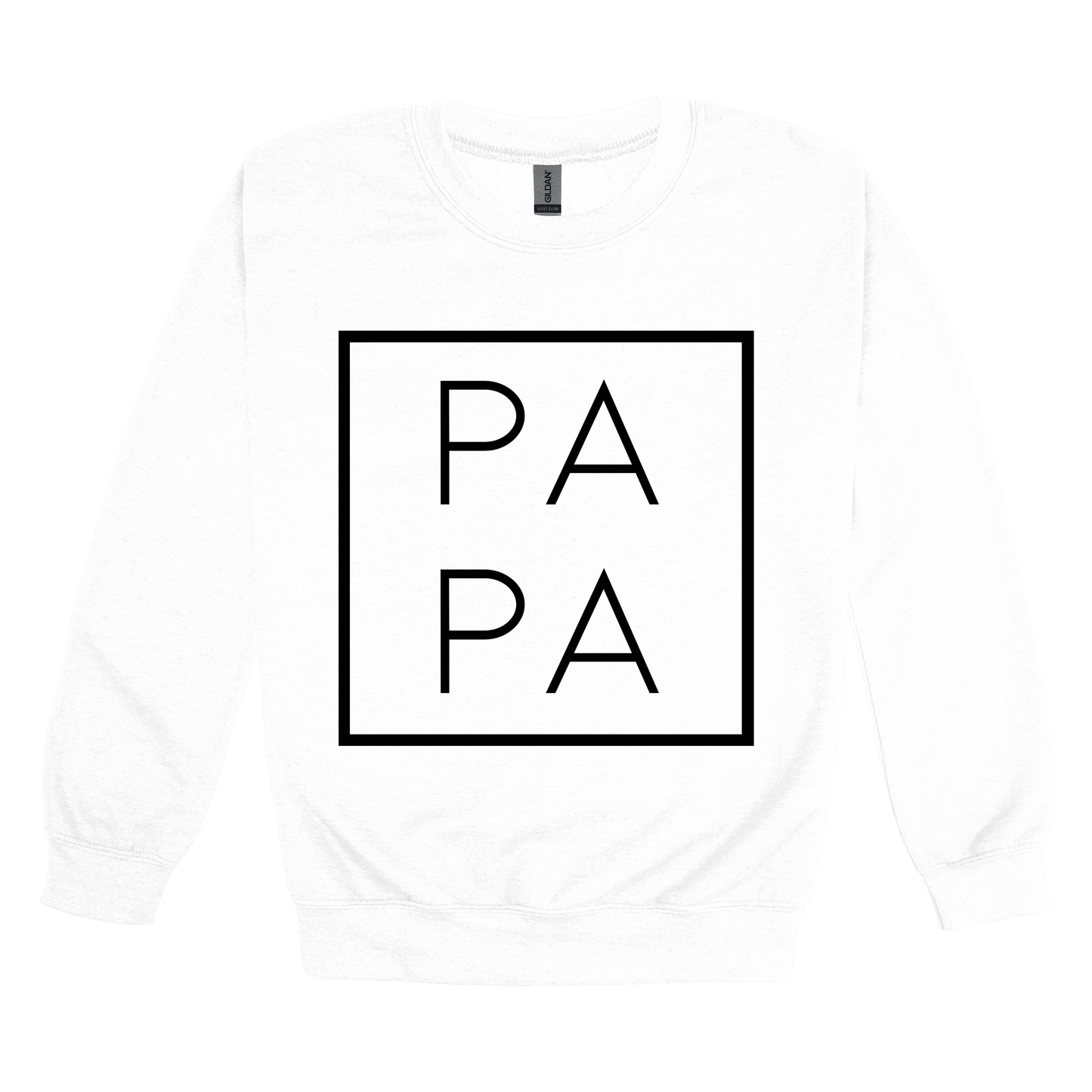 Papa design on a White adult crewneck sweatshirt, front view.