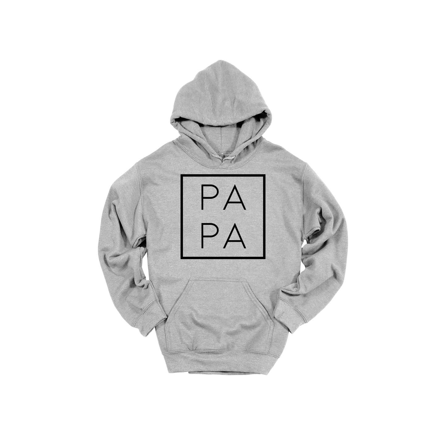 Papa design on a Sport Gray adult hoodie, front view.