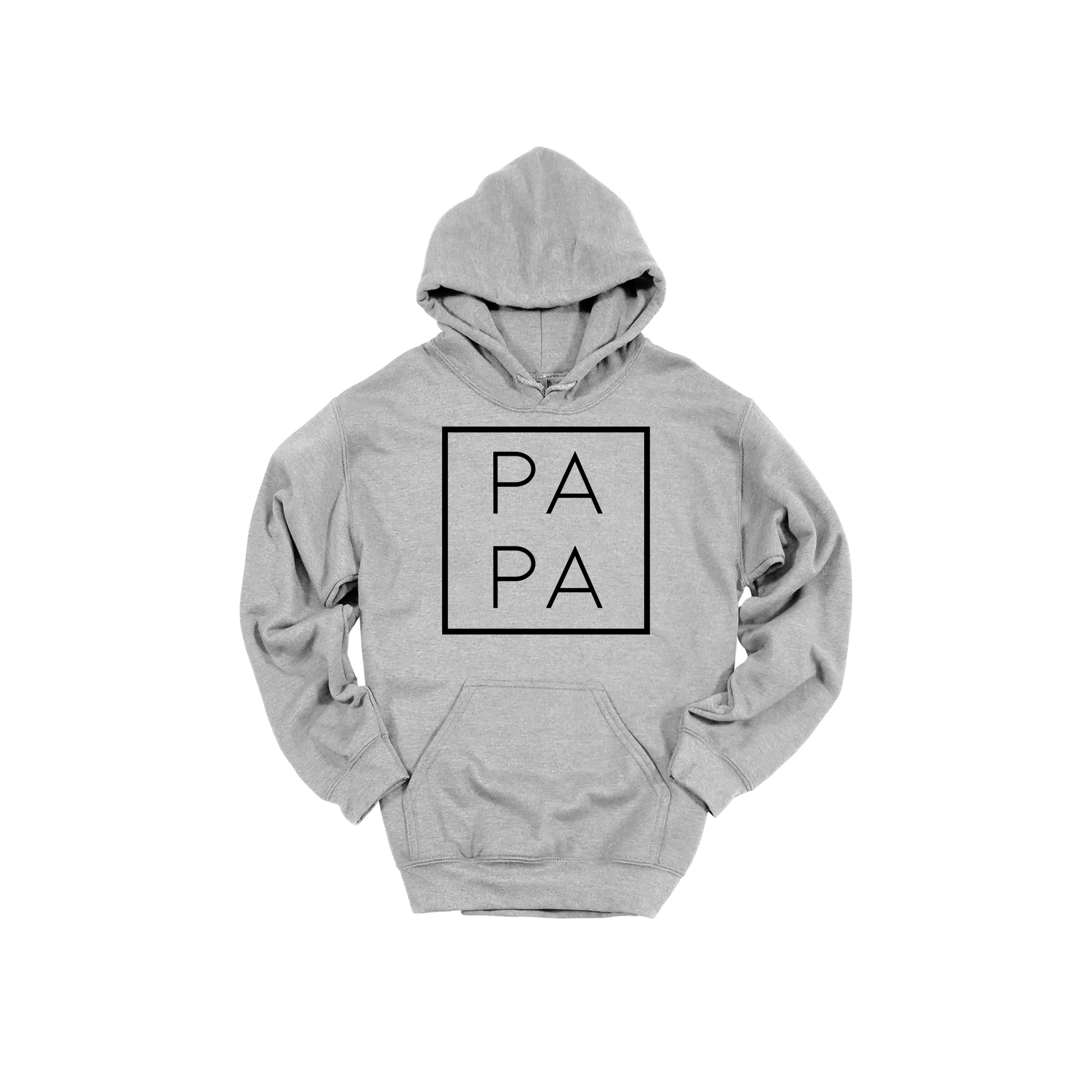 Papa design on a Sport Gray adult hoodie, front view.