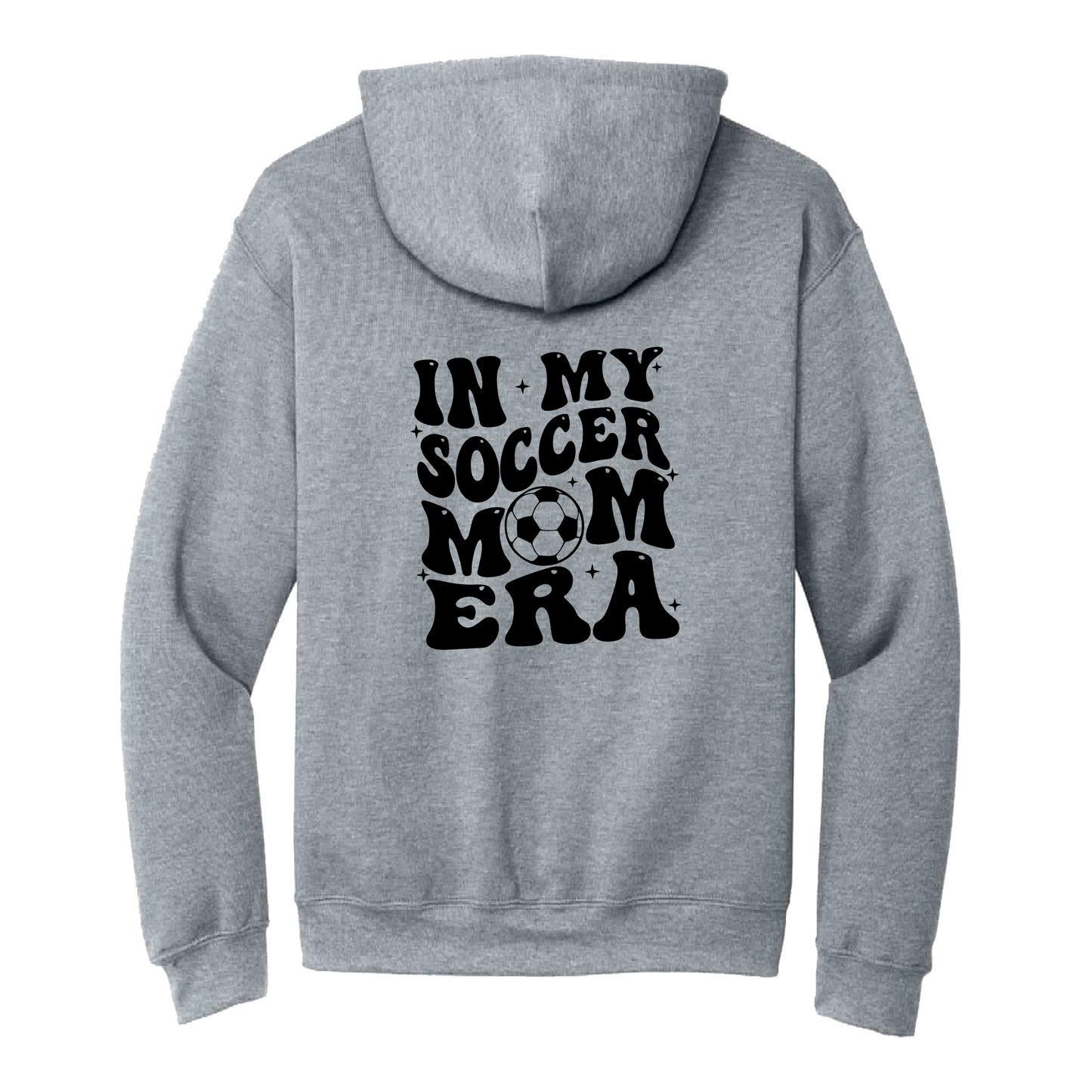 In My Soccer Mom Era Front & Back design on a Sport Gray adult hoodie, back view.