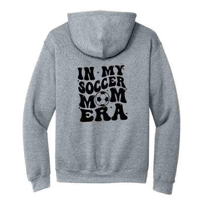 In My Soccer Mom Era Front & Back design on a Sport Gray adult hoodie, back view.