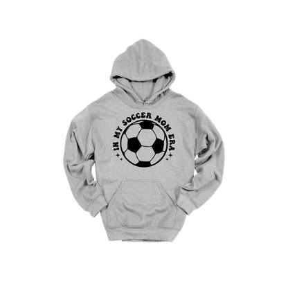 In My Soccer Mom Era Front & Back design on a Sport Gray adult hoodie, front view.