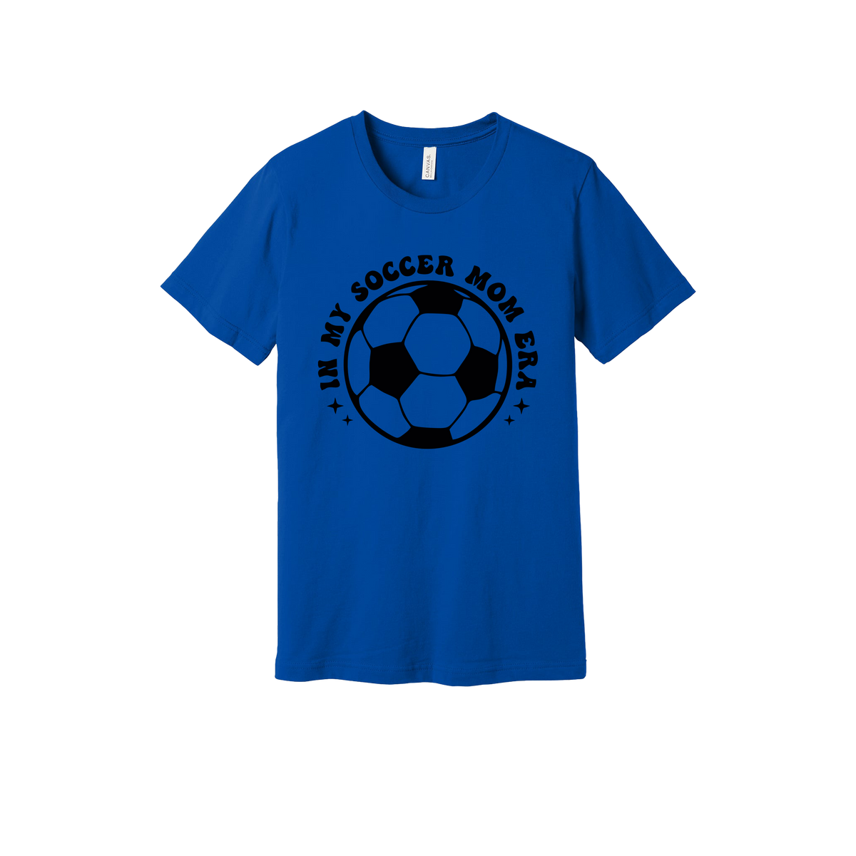 In My Soccer Mom Era Front & Back design on a Royal Blue adult T-shirt, front view.