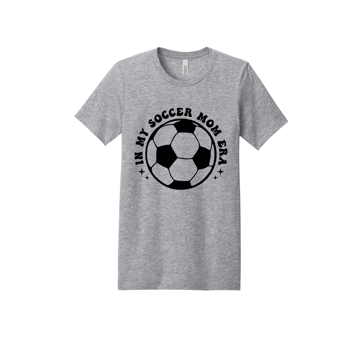 In My Soccer Mom Era Front & Back design on a Heather Athletic Gray adult T-shirt, front view.